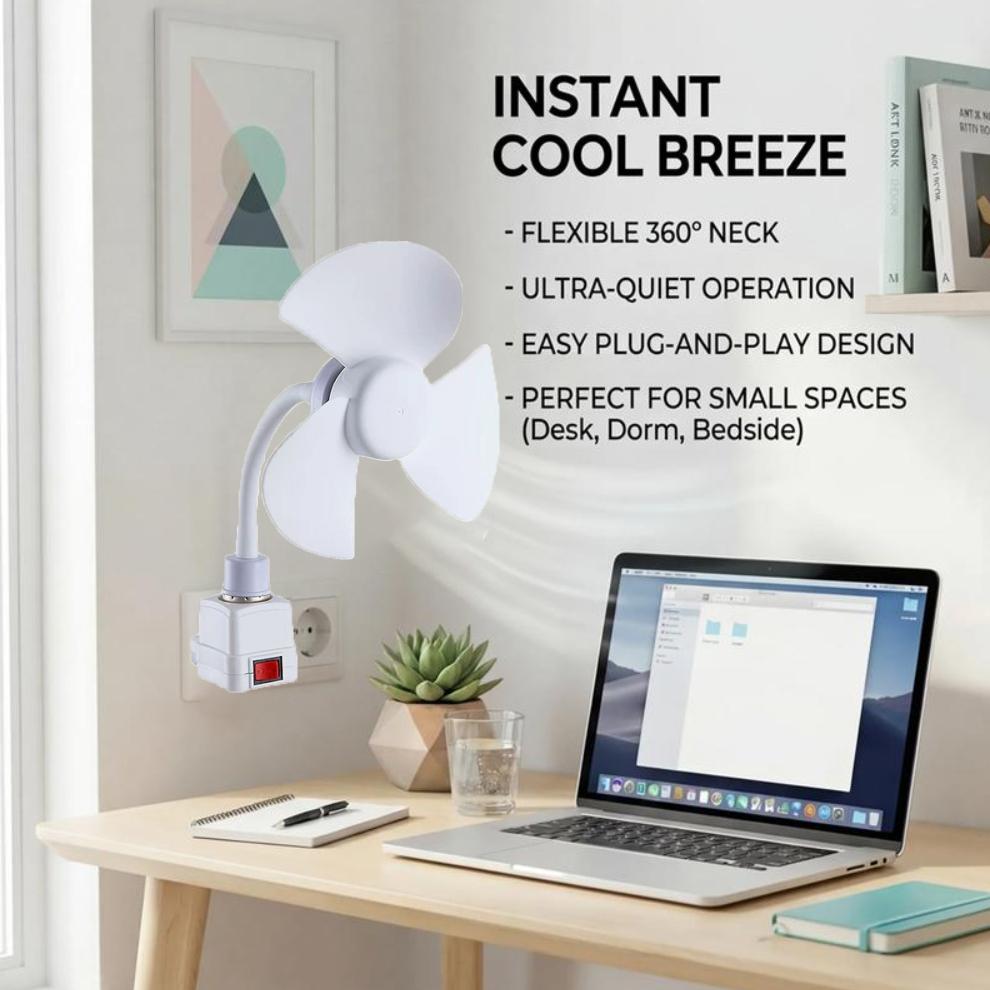 E27 Socket Fan Kit with Plug Adapter – Mini Quiet Electric Fan with Flexible Gooseneck Plug and Light Bulb Base, Energy-Saving Desk Fan for Kitchen, Bathroom, Dormitory, Office minidesk sleep system modern work 360 ice rhinestone multifunctional personal