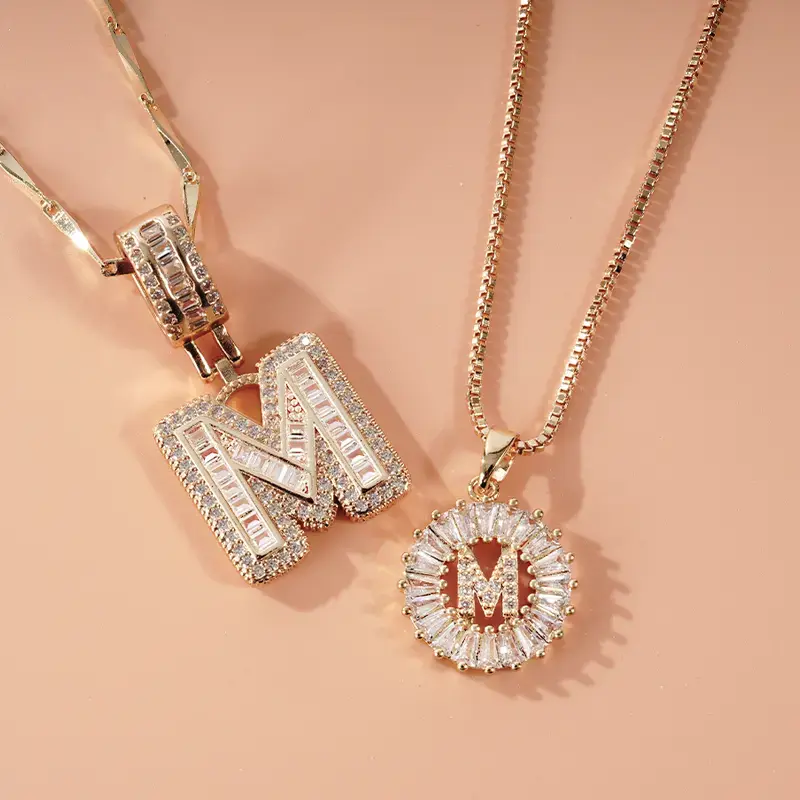 2 Pack Initial Letter Pendant Necklaces link design for Women Alphabet Gold Plated Necklace duo chain Fashion 14K Gold–Plated Cubic Zirconia for Graduation Season/daily/Parties /holiday /Christmas/Birthdays /Valentine/ birthday/Mother's Day gift accessory