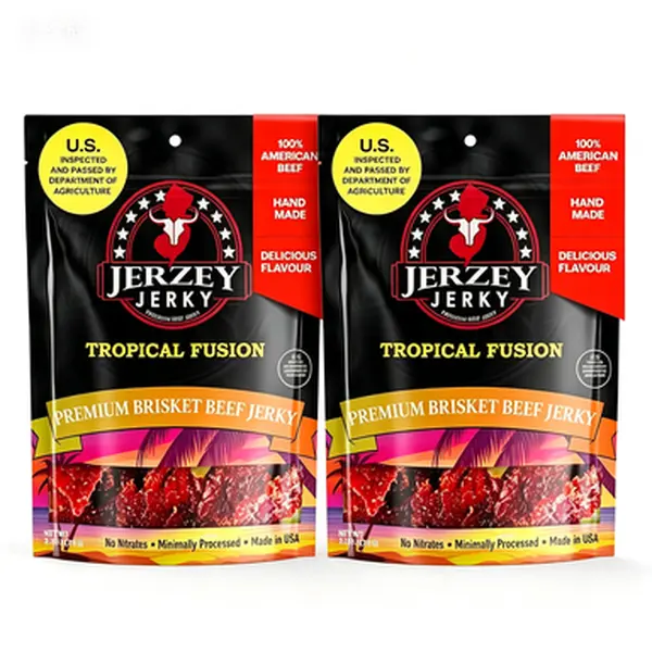 Jerzey Jerky Tropical Fusion Beef Jerky, Sweet & Tangy Pineapple Citrus Flavor, High Protein Brisket Snack, Made in USA, 2.5oz