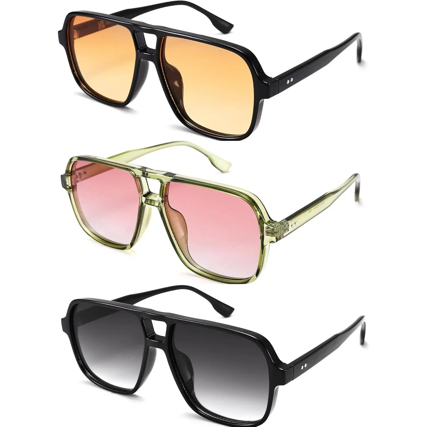 Unisex 58mm Oversized Aviator Sunglasses - Retro 70s Square Eyewear, UV400 Sun Protection, Glass Lens Protection, Versatile Design, Elegant Styling, for Outdoor Activities (A0 Black/Gradient Orange + Green/Gradient), Fashionable Eyewear, 58 Millimeters
