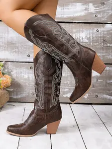 2026 Western Boots for Women, High-Quality Vintage Cowboy Boots, Embroidered Mid-Calf Heeled Boots, Perfect for Country Music Festivals