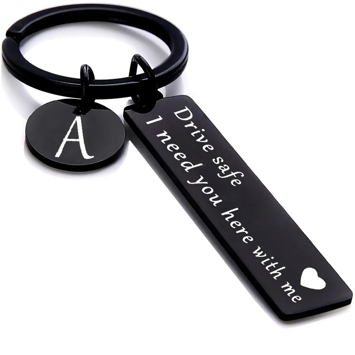 Stainless Steel Keychain with Personalized Letter Initial and Engraved "Drive Safe" Message - Romantic Gift for Husband, Boyfriend on Anniversary or Birthday, S, Gifts For Boyfriend, Birthday Gifts For Him