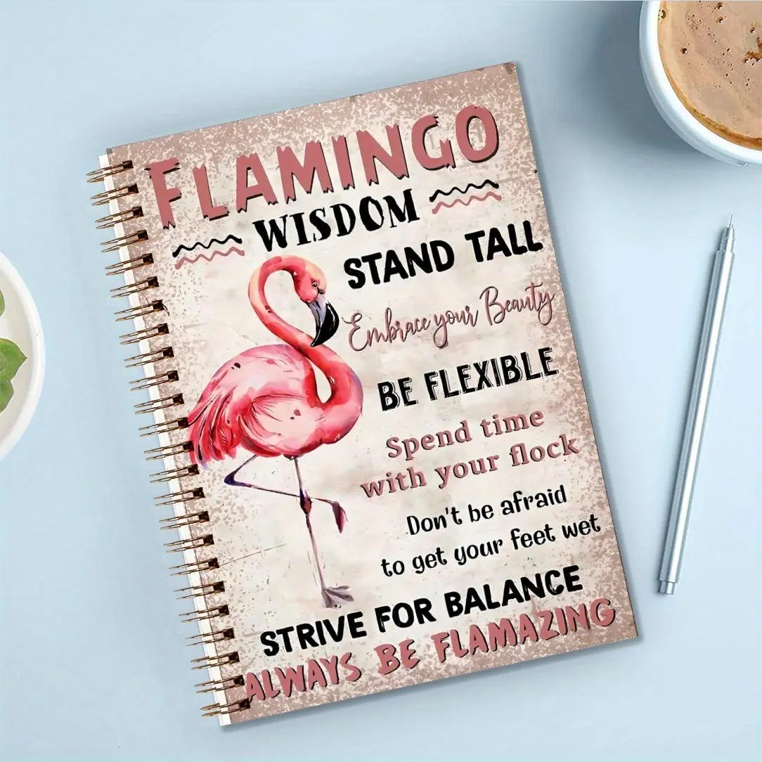 Flamingo Pattern Spiral Journal Notebook, 1 Count Inspirational Mental Health Letter Cover Journal, Portable Office Stationery for Home Dormitory School Daily Guided Journal, Writing Notebook