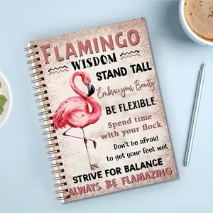 Flamingo Pattern Spiral Journal Notebook, 1 Count Inspirational Mental Health Letter Cover Journal, Portable Office Stationery for Home Dormitory School Daily Guided Journal, Writing Notebook