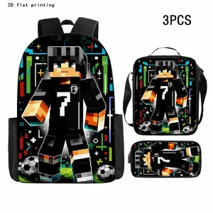Pixel Cyberpunk 3-in-1 Backpack Set – 2D Flat Print Daypack w/ Lunch Bag & Pencil Case, Fits 15" Laptop & Daily Gear, Perfect for School, Commute & Travel