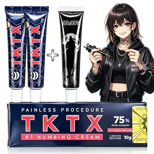 TKTX Tattoo Numbing Cream (2+1 Pack) - ForMemorial DayTattoos - Limited Edition Painless Procedure75%+99.99% Very Strong 10g