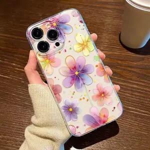 Colorful Floral Flower Tpu Transparent Phone Case for Apple iPhone 16/16promax/11/13/14/15, Cute Gift for Boys & Girls, Protective Cover
