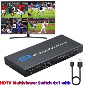 HDTV Multiviewer Switch 4x1 with Quad Multi-Viewer 4 in 1 Out HDMI Switcher 1080P HDMI Seamless IR Control 3D Support 5 Modes for PC STB DVD Accessories HDMI to