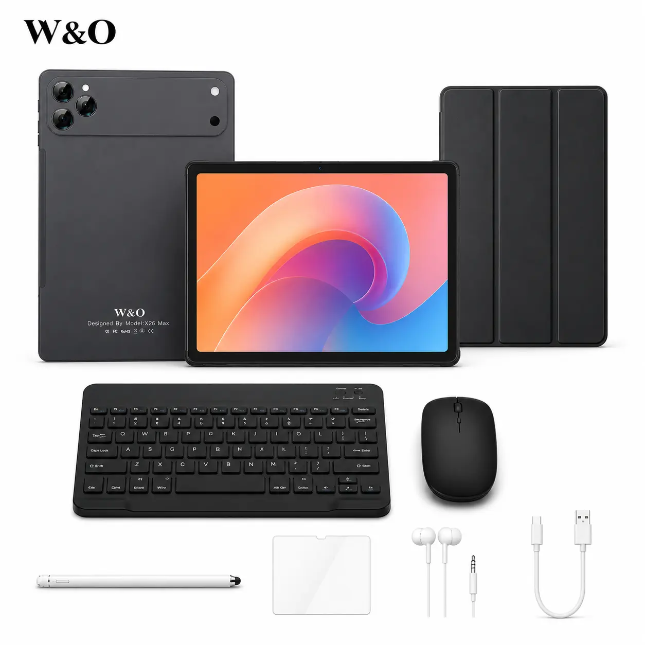 W&O 11-Inch Android 15 Tablet 2026, 12GB RAM + 256GB Expandable Storage, Large HD Display, 10000mAh Battery, 5G WiFi & Dual Camera, All-in-One Bundle with Keyboard, Mouse, Stylus & Case, Portable Tablet for Work, Study & Entertainment