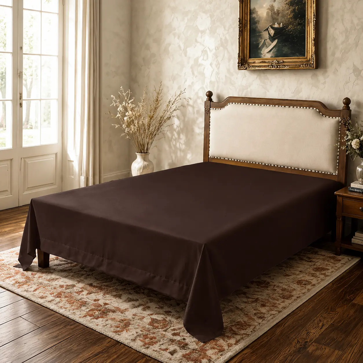 Chocolate Microfiber Flat Sheet, Ultra Soft Durable Top Sheet, Wrinkle Fade Stain Resistant Easy Care Bedding