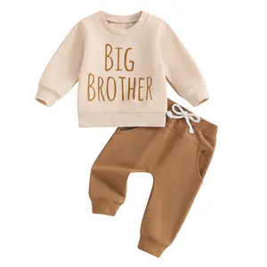 Toddler Boy Fall Outfits Letter Print BIG Brother Long Sleeve Round Neck Sweatshirt and Solid Color Pants 2 Pcs Set