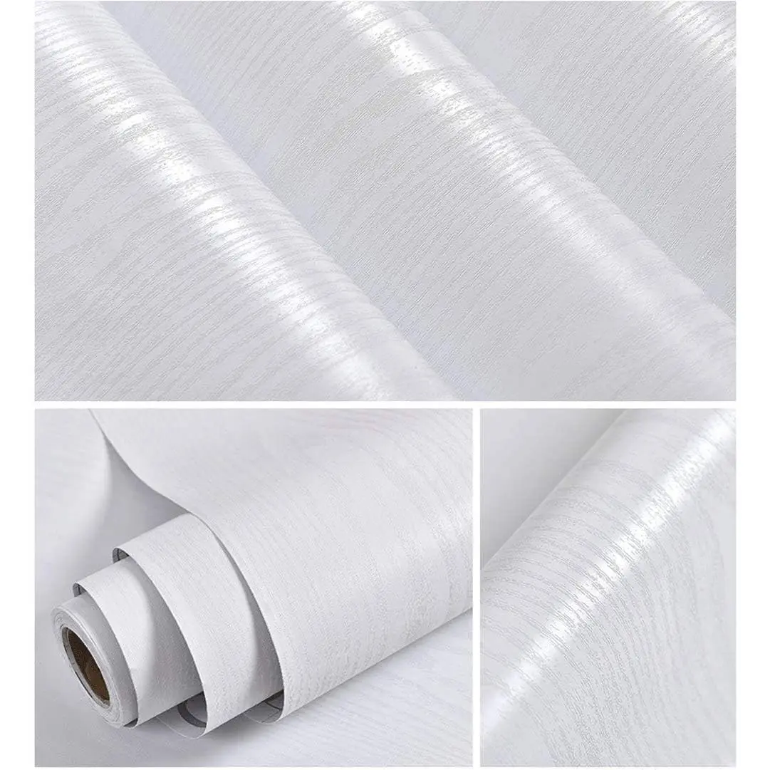 Contemporary White Wood Grain Pre-Pasted Furniture Stickers - Peel & Stick Waterproof Removable Self-Adhesive Vinyl Wallpaper, Contact Paper for Countertop, Kitchen Cabinet