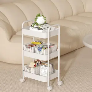 3-Tier Rolling Utility Cart with Wheels, Space-Saving Storage Organizer for Kitchen,Bathroom,Office and Dorm, Easy Assembly