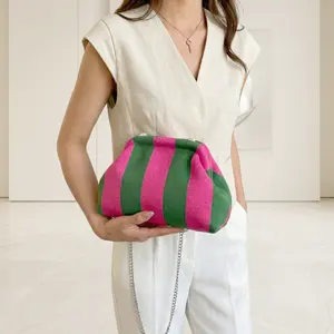 Women's Striped Knit Shoulder Bag & Handbag, Large Capacity Foldable Tote, Aesthetic Patterned Purse for Beach, Travel, and Daily Use, Trendy Vacation & Commuter Bag