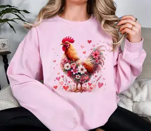 Floral Rooster Sweatshirt | Cottagecore Chicken Valentine Crewneck