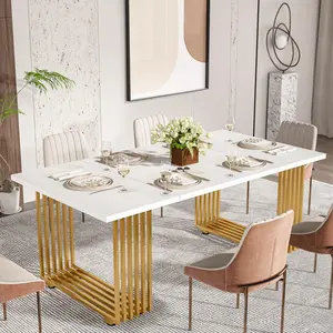 Tribesigns Modern Dining Table for 6-8, Wood Kitchen Table with Sturdy Metal Legs
