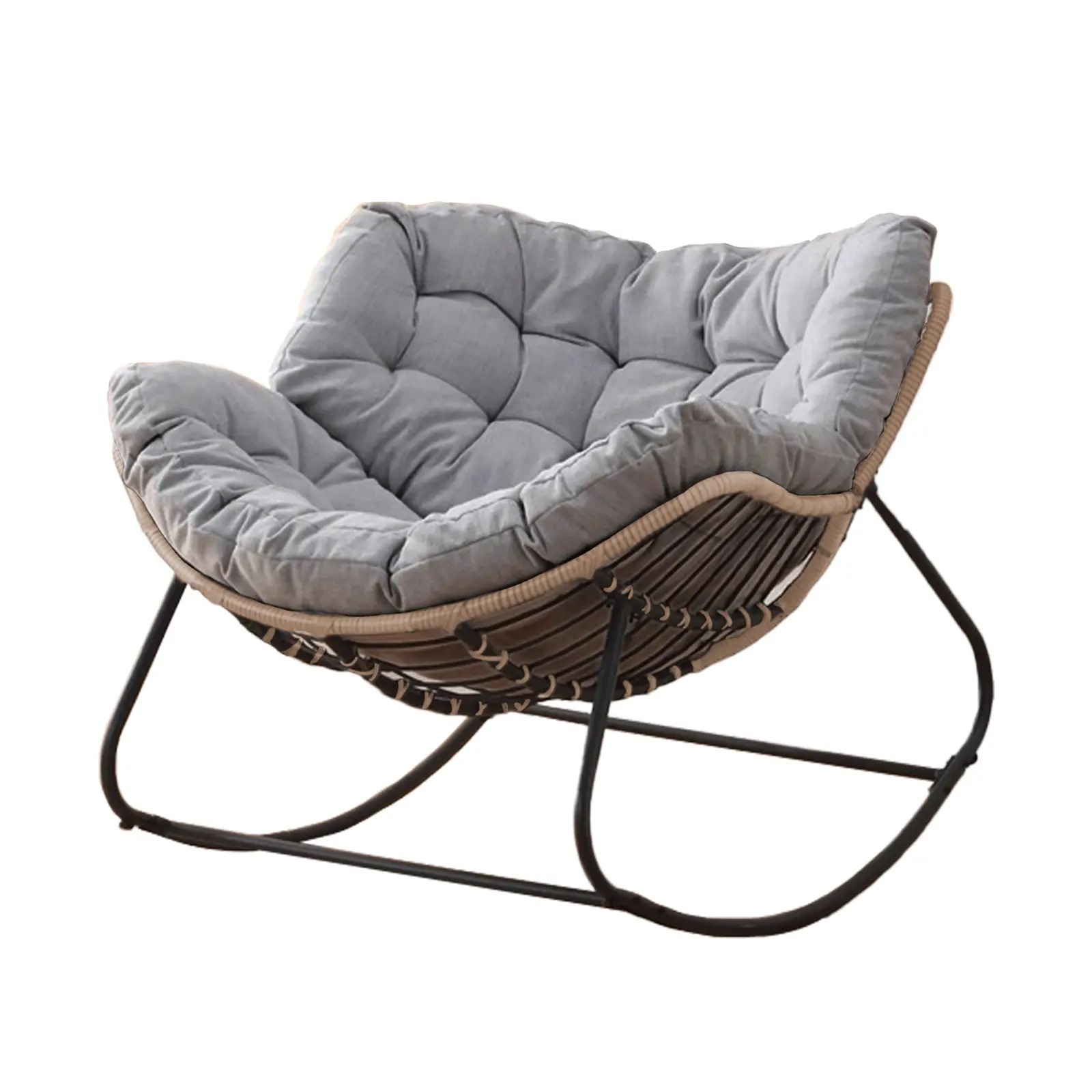Large Indoor Outdoor Rocking Chair, Oversized Rocking Papasan Chair with Thick Cushion and Frame Outdoor Rocker, Comfy Wicker Egg Chairs Lounge for Outside Porch Patio Backyard Balcony