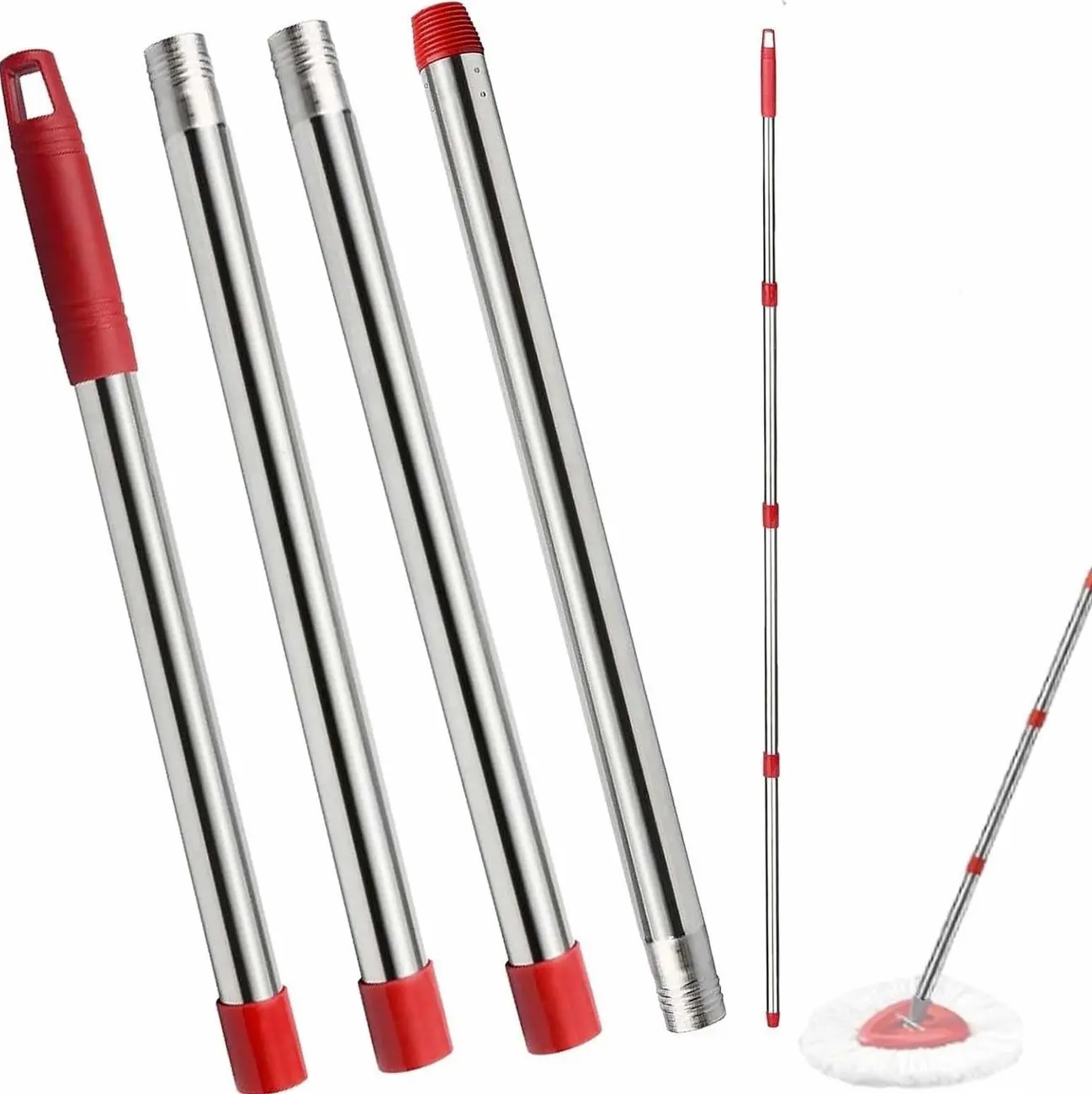 Spin Mop Replacement Handle, 4-Section 30-to-58 inch Mop Replacement Stick Compatible with Mop Handle for Easy Wring Mop