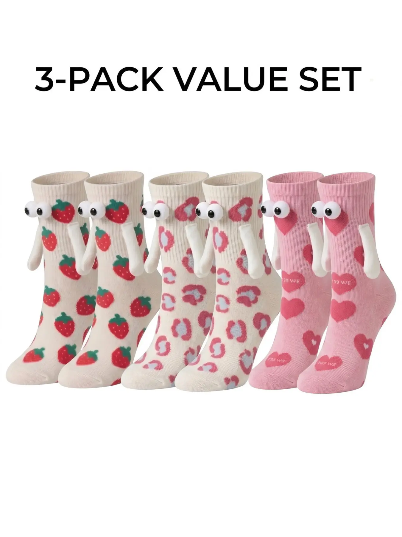 3 Pairs Magnetic Holding Hands Socks, Crazy Socks, Fitted Casual Socks, Gifts for Teen Girls Funny Magnetic Suction Couple Socks, Sock Set