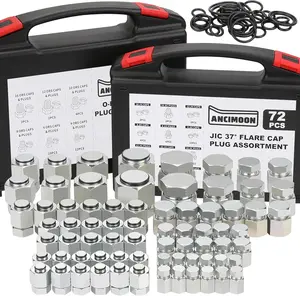 144PCS Hydraulic JIC 37 Degree and ORFS Flat Face Cap and Plug Assortment Kit, Size 4 6 8 10 12 16 for Hose Pipe Tubing, 36PCS Replacement O-Ring Seal Included