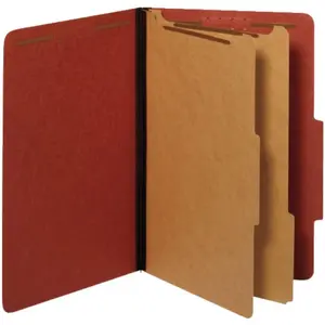 Recycled Classification File Folders with 2 Dividers, 2" Embedded Fasteners, 2/5 Tab Cut, Legal Size, Red, Box of 10 (29075R)