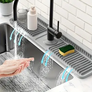 Kitchen Sink Extension Faucet Pad Set (2 Pcs), Splash-Proof Silicone Pads, Quick Drainage, 5° Angle, Bathroom/kitchen Sink Drainer Mats, Water Splash Proof