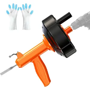 Drain Snake, Drain Auger with Drill Attachment, 25 Feet Plumbing Snake Auto Feed Flexible Hair Drain Clog Remover for Kitchen, Bathrom and Shower Sink with Gloves