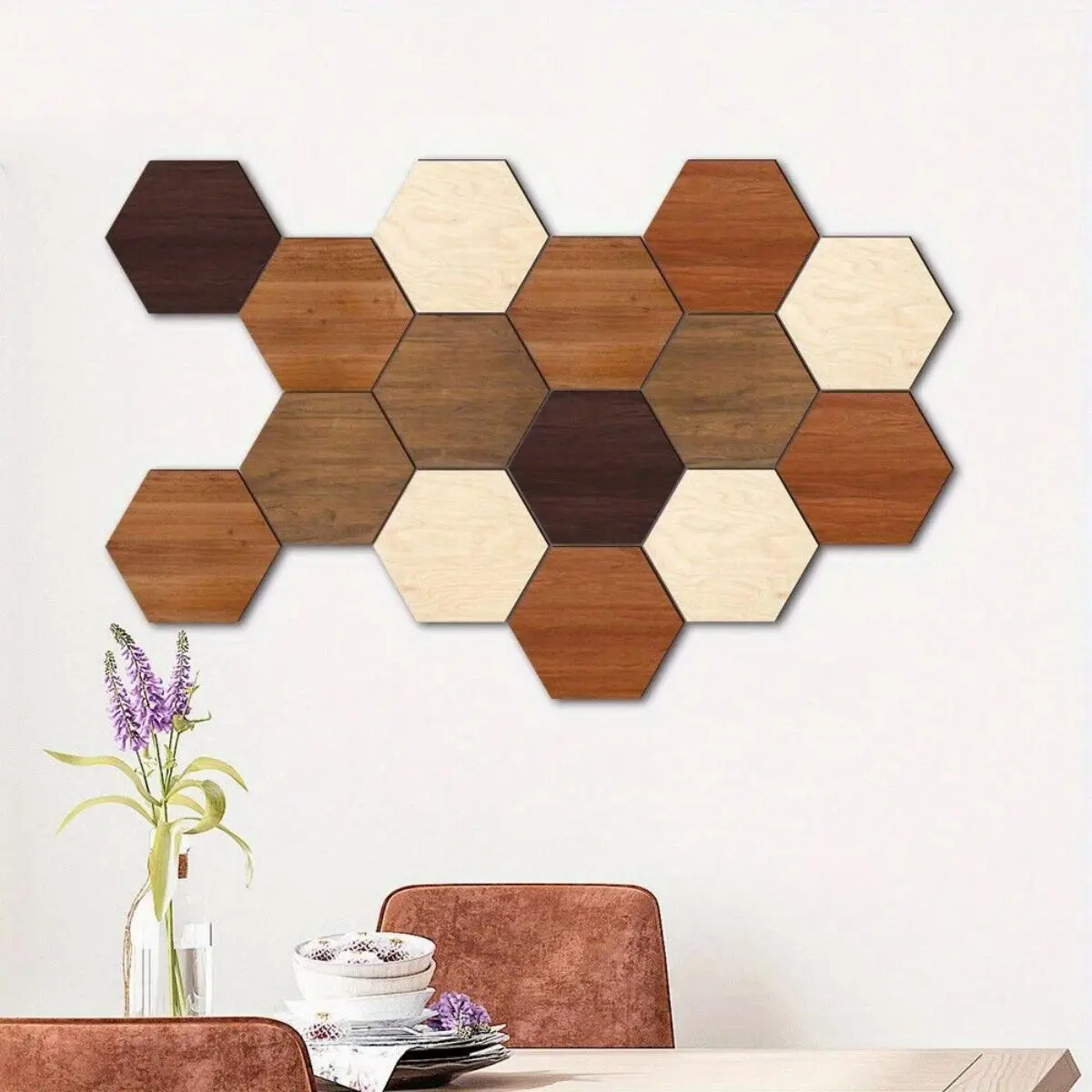 Wooden Honeycomb Design Wall Decor, 4/ Removable Hexagonal Wall Decor, Wall Art for Home Living Room Bedroom Office Dining Room Decor, Living Room Decorations, Artistic Indoor Decoration, Poster