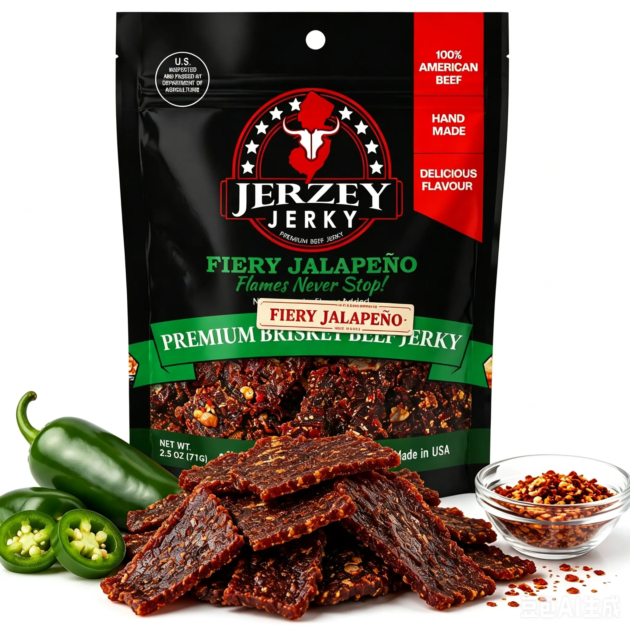 Smoky Jalapeño Brisket Beef Jerky | Bold Hickory Spicy Flavor | All Natural High Protein Snack 2.5oz, Made in USA