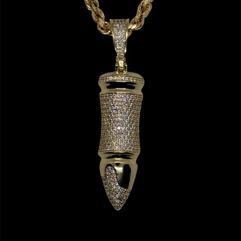 14k Gold Plated Bullet with CZ  Necklace - Cadena de Bala con CZ Oro Laminado