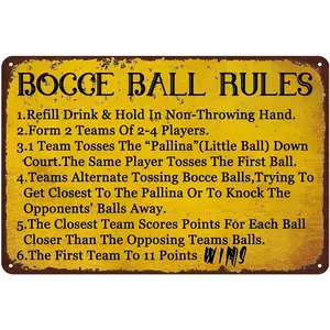 Bocce Ball Rules Vintage Tin Signs Metal Poster Funny Sport Tin Plaque,Rustic Scoring Rules Poster Home Cafe Garage Man Cave Bar Wall Decor 8x12 Inch