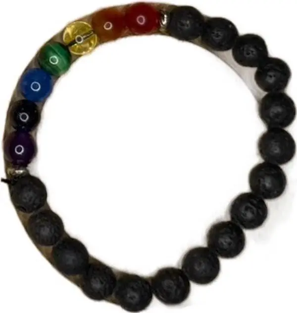 Lava rock with amethyst, blue sand stone, kynite, green tigers eye, citrine, orange jasper, agate. Healing and meditation