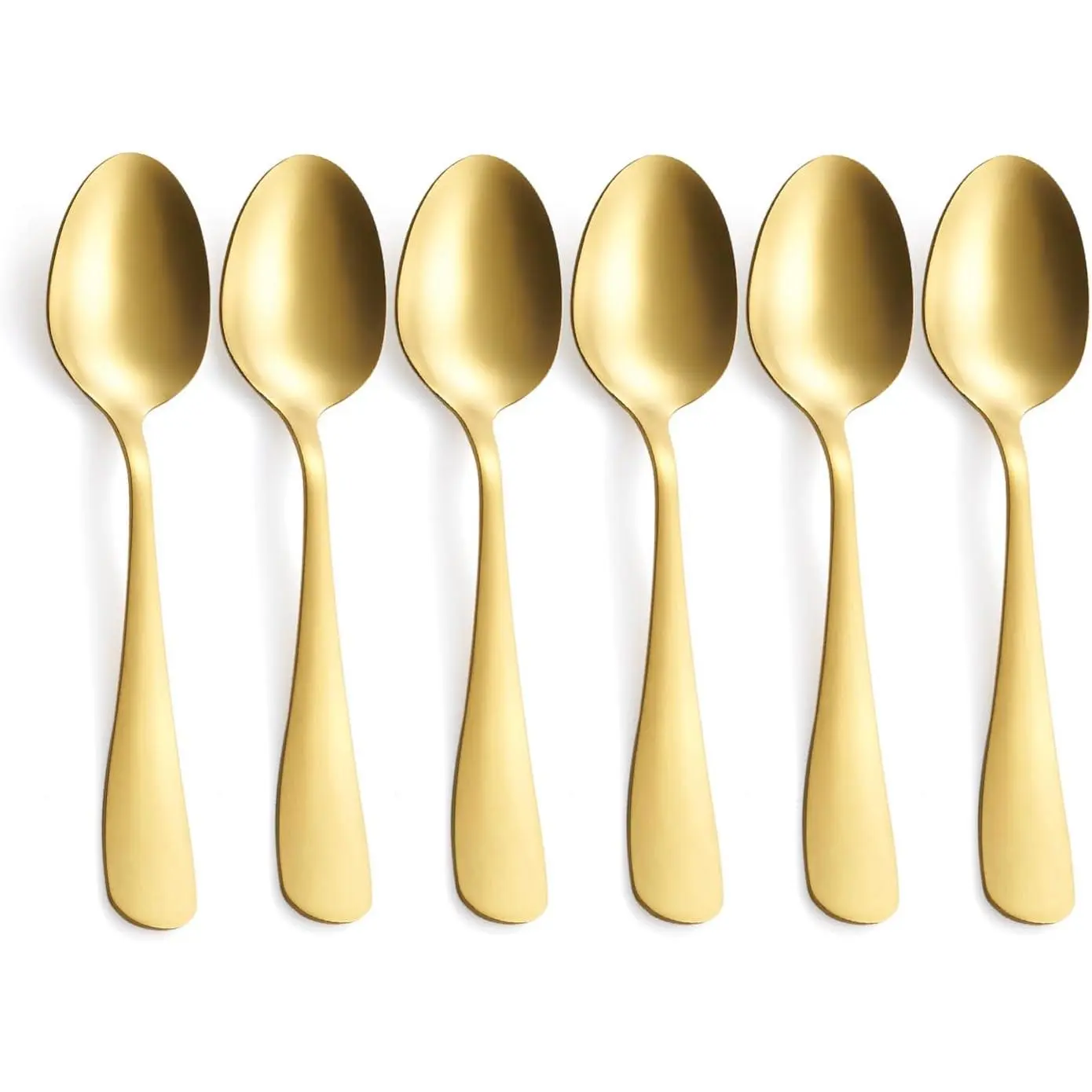 Matte Gold Stainless Steel Cutlery Set - 6.8-in Satin Finish Tableware, 6-Piece Dessert Teaspoons for Coffee Espresso, Dishwasher Safe