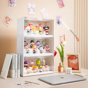 Container Style Blind Box Display Case, Clear Acrylic Collectibles Storage Box with Dustproof Cover, White Stackable Organizer for Pop Figures, Action Figures, Toys, Home Decoration