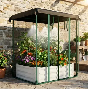 48″×36″×12″ Raised Garden Bed 3‑in‑1 Metal Planter Box Kit Shade Cloth & Irrigation w/ Insect Mesh & Drip System, Self‑Watering Outdoor Galvanized Raised Bed for Vegetables & Flowers