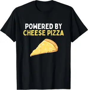 Casual Cotton shortsleeve tees Powered By Cheese Pizza Funny  Lover T-Shirt