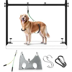 Dog Grooming Arm for Table, L Size, Adjustable 42" Height & 31"–43" Width, H-Shape Stable Grooming Stand, Clamp Fits up to 2.76", with Hammock & 2 Nooses for Home Grooming & Nail Trimming