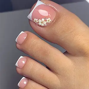 Change Your Toenails, 24 Pcs 3D Flower Press-On Nails, Nail Art Design, Nail Glue Included, with Jelly Glue and Nail File, Perfect for Festive Wear, Daily Use, School, Office, Party