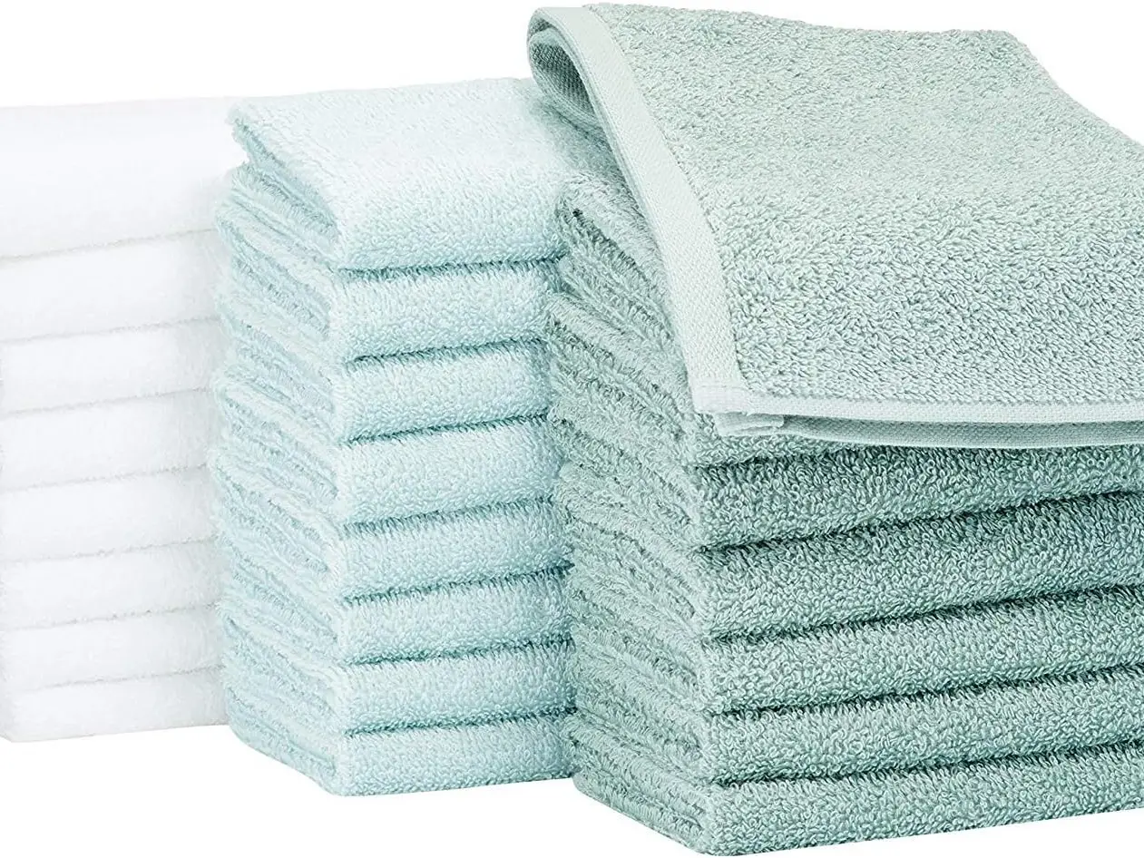 face Towels for bathroom, 100% Cotton Extra Absorbent washcloth, Fast Drying - salon towel - 24 Pack Ice Blue (12 x 12 inches)