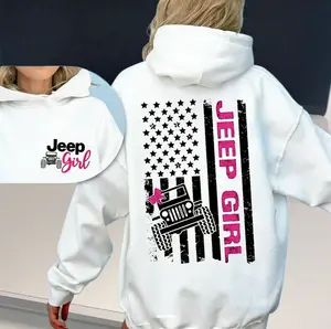 Jeep Girl Hoodie – Cute Off-Road American Flag Sweatshirt for Women, Pink Bow Grille Pullover, Adventure Style