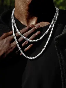 Rhinestone Decorated Tennis Chain Necklace, Fashionable Jewelry for Party, Daily Clothing Decor, Trendy All-match & Exquisite Jewelry for Birthday Gift