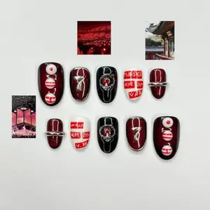 Kpop Inspired Arirang Spirit Nails| 7 Spirit Cupid Voyage Press Ons| Red White Silver 3D Chrome Nails| Fandom Concert Nails| JB359IC