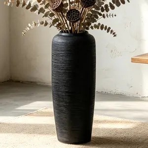 Rustic Black Ceramic Floor Vase 19.7 in, Textured Matte Farmhouse Decor for Living Room, Entryway & Fireplace, New Home Gift, Housewarming Gift