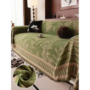 1pc Chenille Sofa Throw Blanket, Boho Leaf Pattern, Soft, Pet Friendly, Machine Washable, Polyester 100%, With Sofa Protector Cover For Bedroom, Living Room, Home Decor Sofa Cover Couch Cover Living Room Decor Room Decor