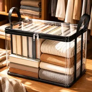 Large Clear Plastic Storage Box with Hinged Lid Heavy Duty Durable High Capacity Storage Bin Organizer for Home Camping Moving Attic