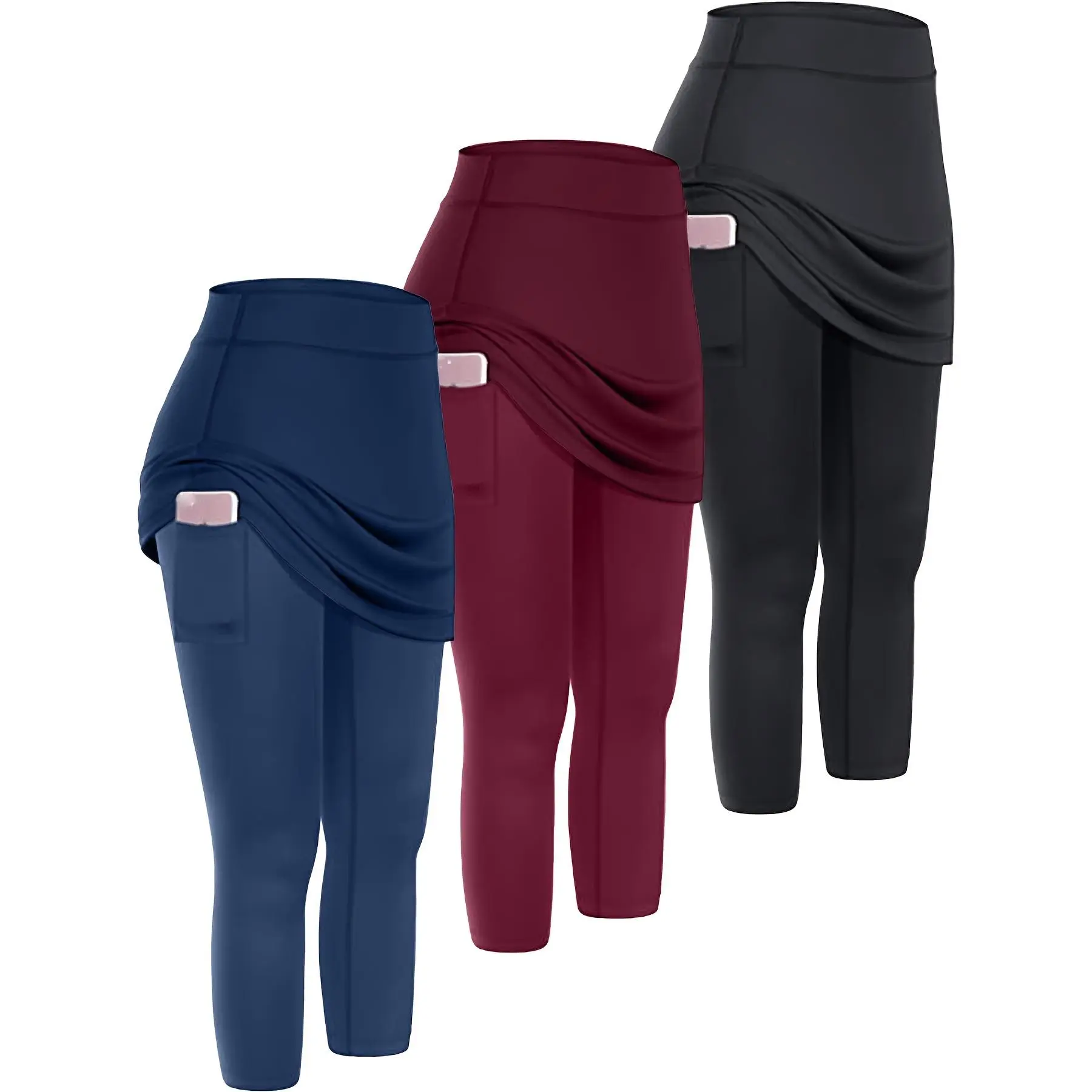 3-Piece Women's Skirt Pants Set, Skirt Pants Set with Skirt, Sports Skirt with Pockets, Yoga Pants, Tennis Outfit