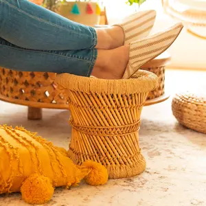 NOVICA Natural fiber stool, 'Sarkanda Rattan'