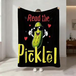 Funny Pickle Pattern Flannel Blanket, Single-Sided Print, Warm and Breathable, Suitable for All Seasons, Human and Pet Use, Multiple Sizes Available