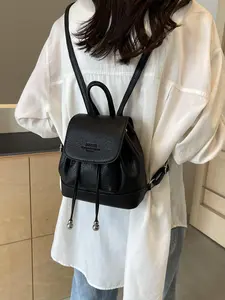 Women's Solid Color Bucket Bag Backpack, Fashionable Pu Leather Backpack for Daily Used, Casual Trendy Versatile High-quality Daily Commuting Bag
