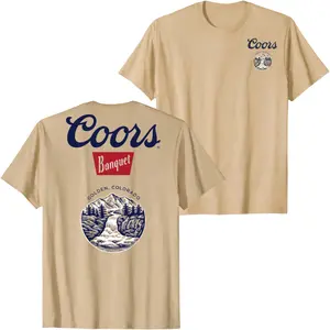 Coors Banquet Mountain Waterfall Graphic T-Shirt, Vintage Beer Logo Tee, Retro Western Outdoors Streetwear Unisex Summer Casual Graphic Shirt for Men and Women